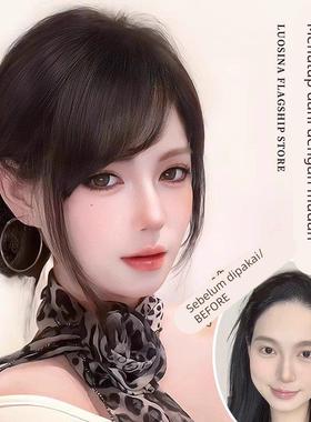 Oblique bangs wig piece simulates natural hair with fake ba