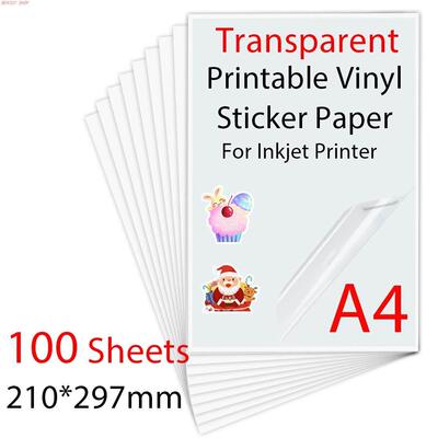 100Sheets A4 Transparent Printable Vinyl Sticker Paper 210*2