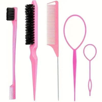 5pcs Hairdressing Tools Pointed Tail Comb Dual Head Eyebrow