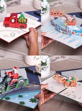 Merry Christmas Card 3D Xmas Pop Up Greeting Cards Gift for