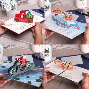 Merry Christmas Card 3D Xmas Pop Up Greeting Cards Gift for