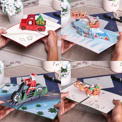 Merry Christmas Card 3D Xmas Pop Up Greeting Cards Gift for
