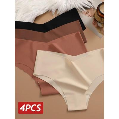 4PC Women Seamless Briefs Sexy V-Waist Underwear 10 Solid Co