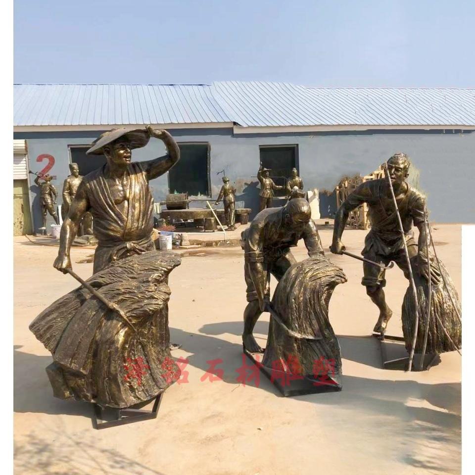 现货玻璃钢仿铜人物农耕文化雕塑商业街园林景观主题户外摆件