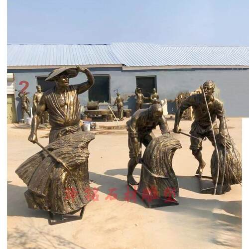现货玻璃钢仿铜人物农耕文化雕塑商业街园林景观主题户外摆件