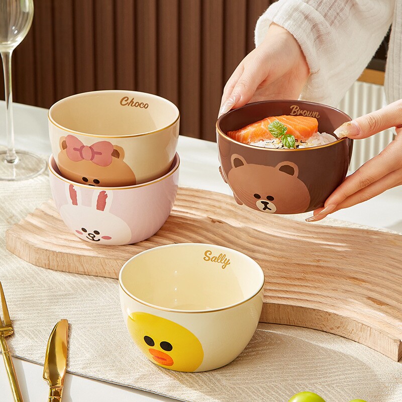 陶瓷米饭碗家用汤碗面碗可爱儿童吃饭个人专用碗盘套装高颜值餐具