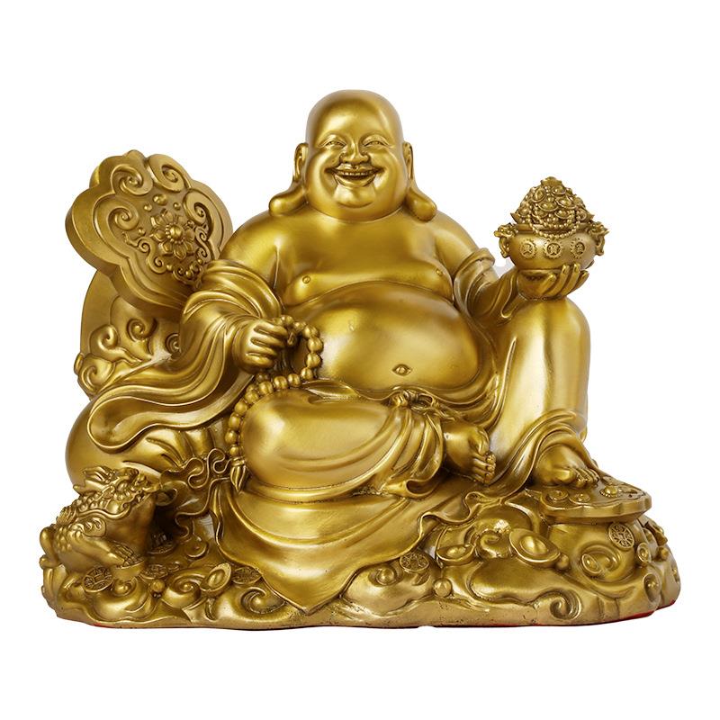 黄铜如意笑佛摆件大肚弥勒佛店铺开业送礼开口笑佛布袋佛聚宝盆佛