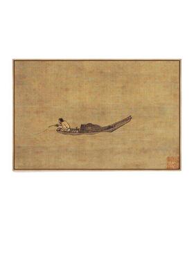 寒江独钓图禅意挂画新中式客厅玄关画中古风水墨画艺术书房装饰画