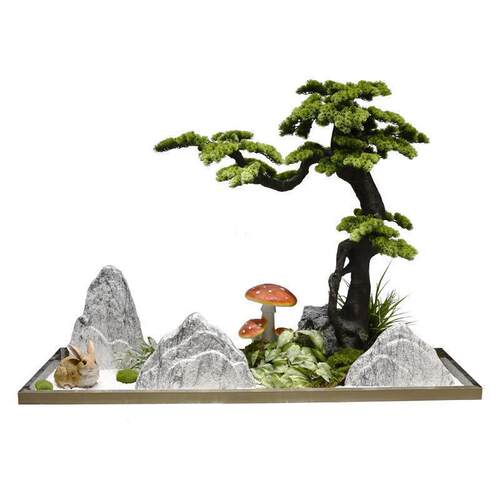室内枯山水仿真绿植迎客松景观橱窗楼梯下造景假山装饰品落地摆件
