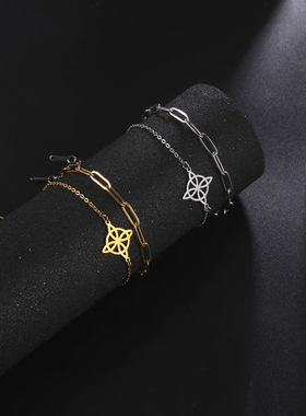 新款 热销外贸出口时尚热卖款式巫女结吊坠304材质不锈钢双层手链