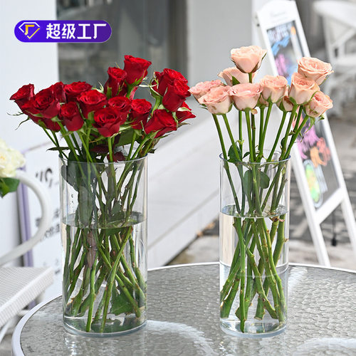 新品 新款透明养花桶鲜花插花桶圆形醒花桶花店居家花瓶防摔