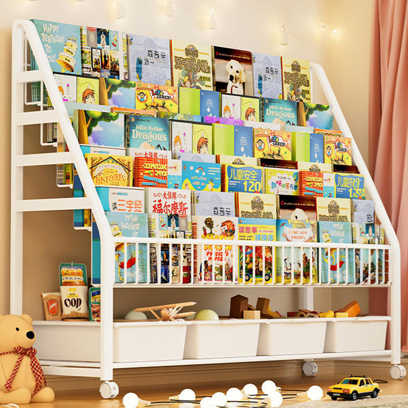 新品 儿童书架家用绘本架阅读区移动玩具收纳架简宝宝书柜置物架