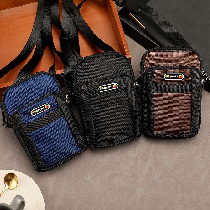 男士时尚帆布手机包多层户外迷你腰包单肩包男式运动多功能小包潮