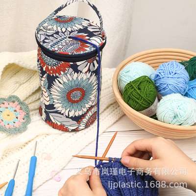 新款中号毛线桶包纱线钩针手腕编织工具包圆筒手提袋毛线袋