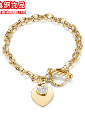 新款 欧美时尚ins爱心不锈钢首饰个性OT扣高级感钛钢手链女饰品