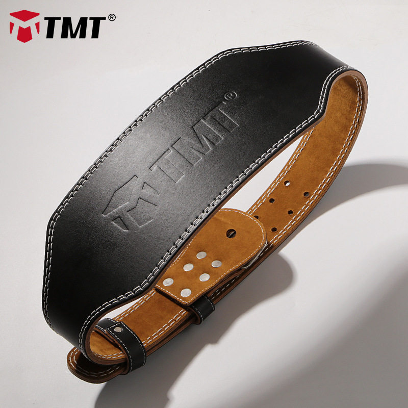 新款 TMT健身腰带举重深蹲硬拉撸铁运动用品护腰带牛皮训练护具男