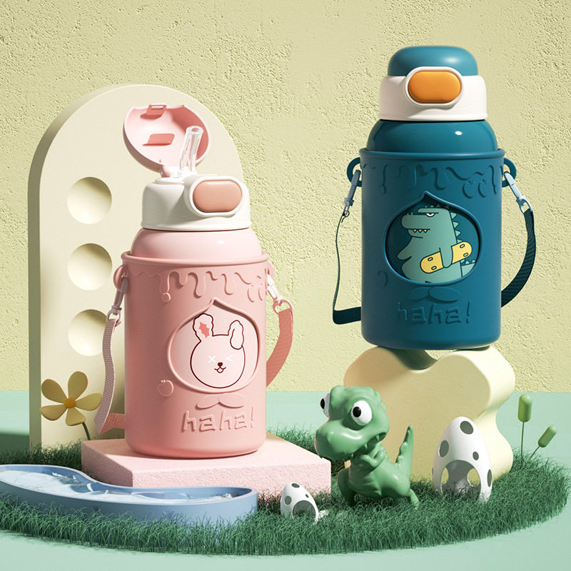 新品 智能儿童保温杯带吸管高颜值水壶316不锈钢便携男学生水杯