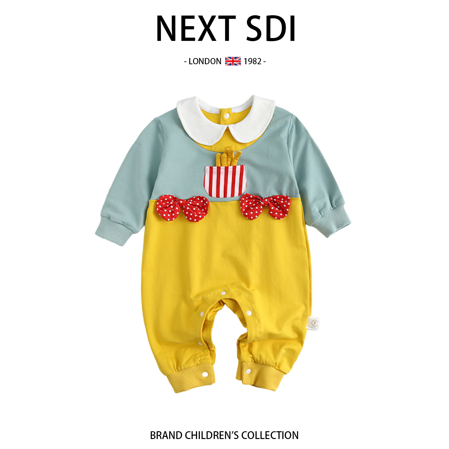 英国NEXT SDI麦当劳婴儿衣服春秋女宝宝可爱薯条哈衣百天外出爬服
