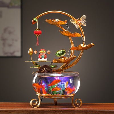 招财流水鱼缸摆件循环水车转轮
