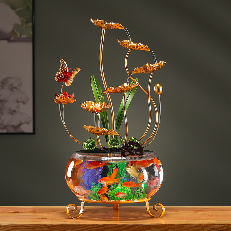 流水摆件鱼缸桌面装饰品现代轻奢铁艺客厅办公室家居开业礼品