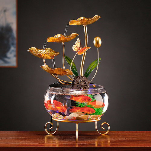 流水摆件鱼缸桌面装饰品现代轻奢铁艺客厅办公室家居开业礼品