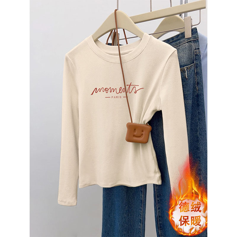 双面德绒长袖t恤女2025秋冬新款设计感显瘦内搭时尚保暖打底衫