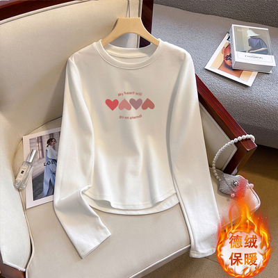 秋冬季德绒短款上衣女长袖打底衫