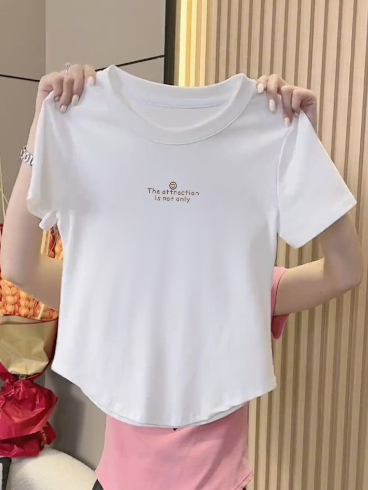 白色纯棉不规则下摆短袖t恤女
