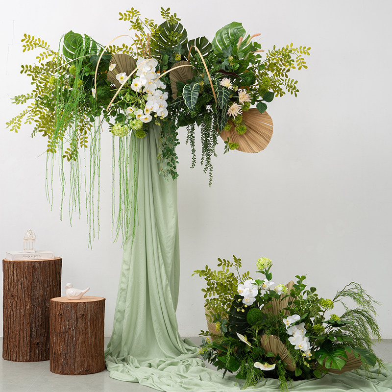 清新绿植壁挂花艺竹编仿真植物挂饰大型橱窗迎宾拍照背景墙壁花卉