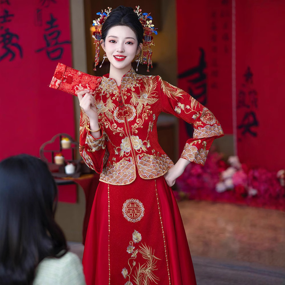 秀禾服新娘2024年新款结婚服中式嫁衣冬季敬酒服龙凤褂小个子