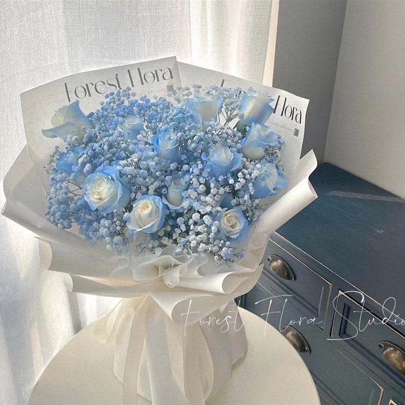 碎冰蓝渐变色玫瑰伊莎贝拉长沙北京上海广州深圳卡布奇诺玫瑰鲜花