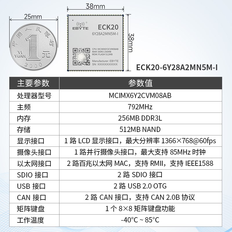 iMX6ULL工业嵌入式核心板ARM双以太网NXP低功耗MPU模组Linux HMI