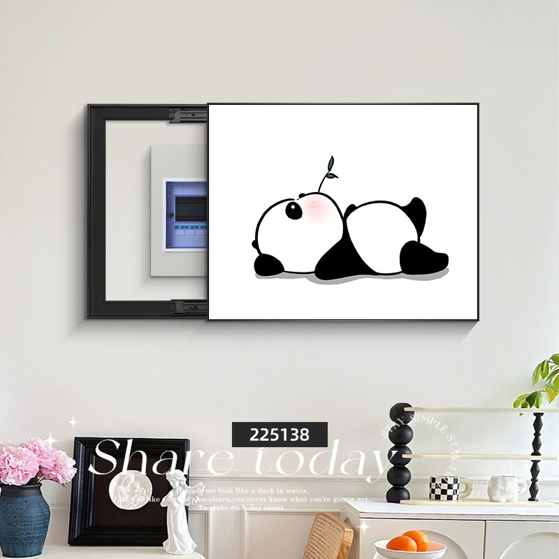 电表箱装饰画熊猫卡通餐厅配电箱遮挡箱挂画免打孔新款推拉空开箱