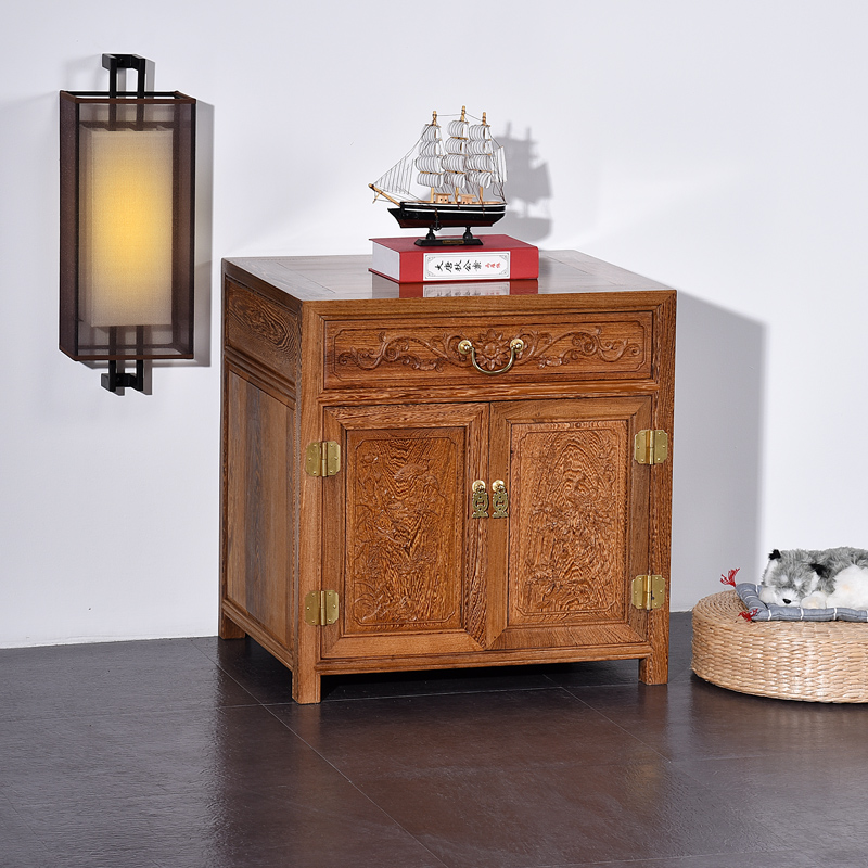 红木床头柜鸡翅木收纳储物柜实木矮柜置物架中式仿古Z卧室床边柜