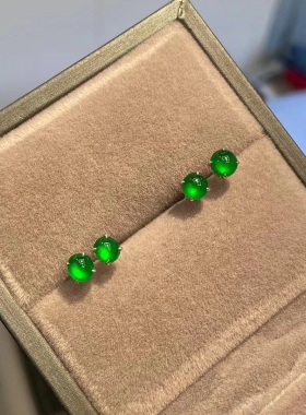 新中式天然冰种绿玉髓小蛋面耳钉