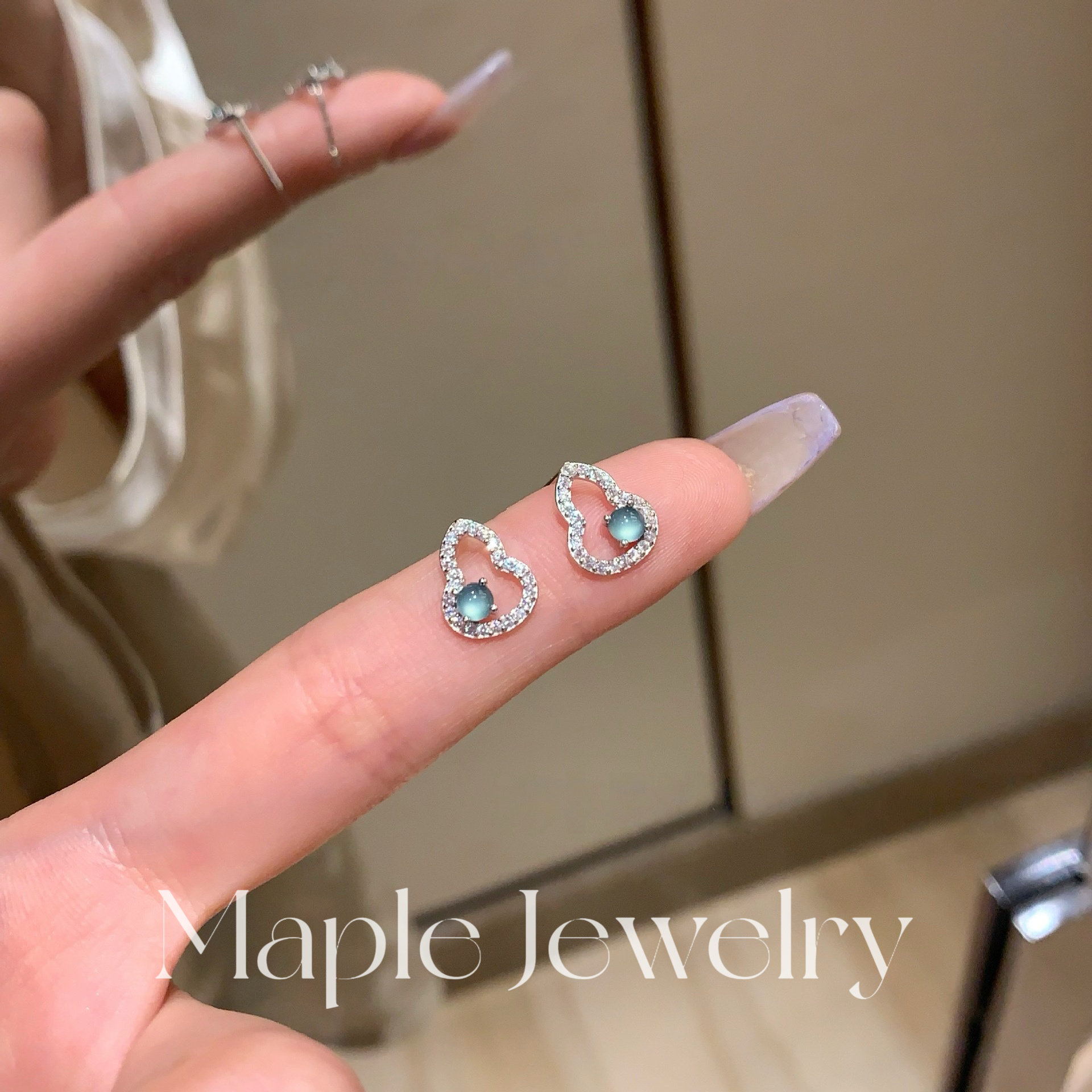 Maple福禄天然危料蓝水翡翠葫芦耳钉女925纯银冰绿轻奢高级感耳环