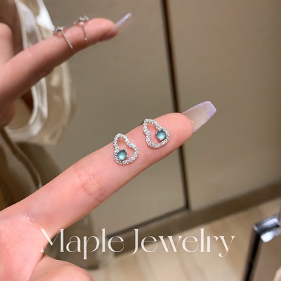 Maple福禄天然危料蓝水翡翠葫芦耳钉女925纯银冰绿轻奢高级感耳环