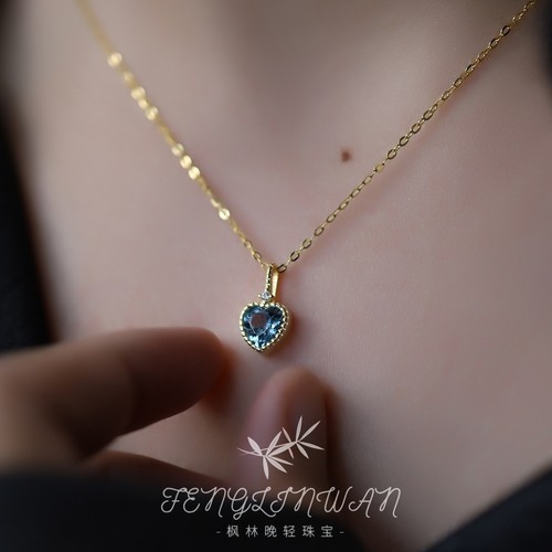 天然海蓝宝轻奢纯银项链