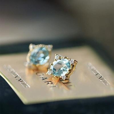 天然托帕石18K金法式轻奢耳钉