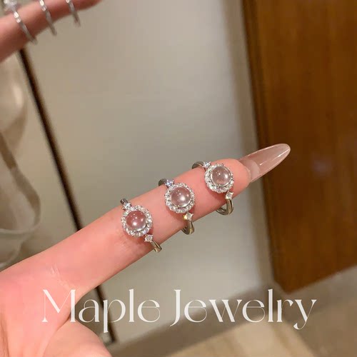 天然白月光水沫玉蛋面纯银戒指