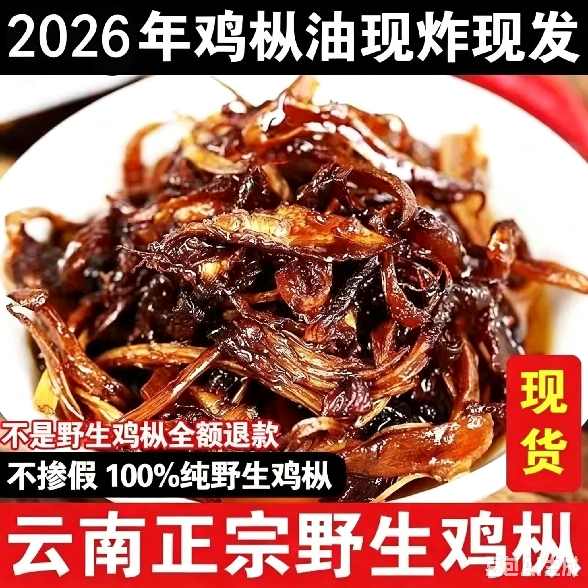 2026年云南梁河油炸鸡枞油正宗野生菌现炸农家土特产拌饭开袋即食