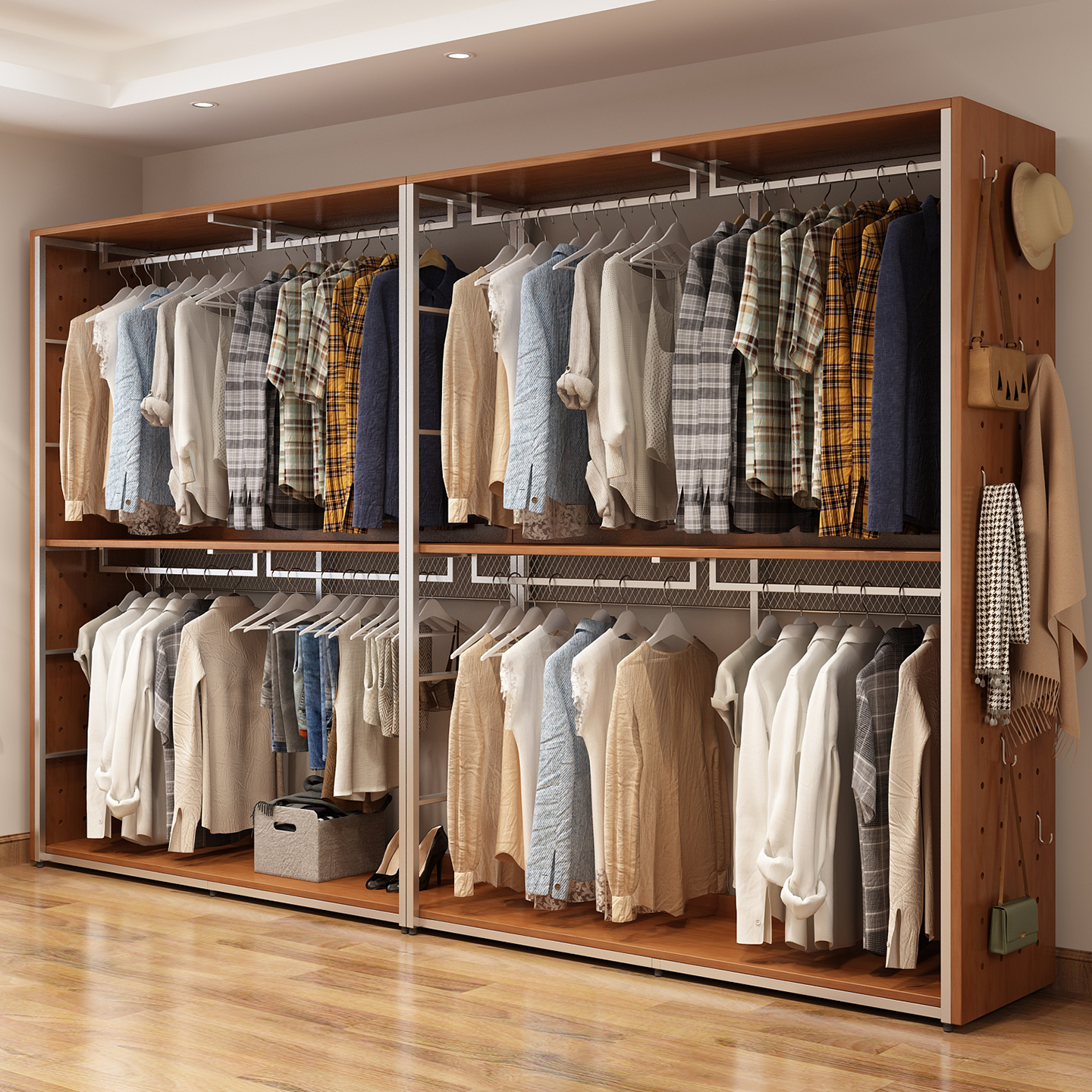 洞洞板金属衣柜家用实木定制衣帽