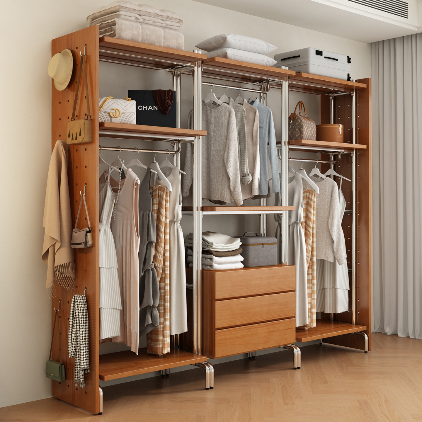 铁裁缝洞洞板金属衣柜落地衣帽间