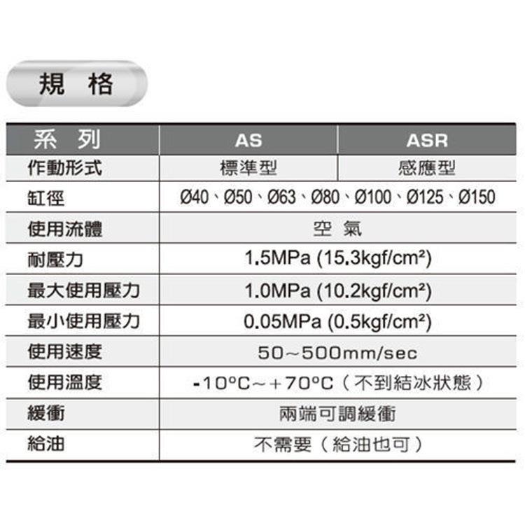 CHANT长0拓AS气压缸附磁性ASR40x气50x63x8x100x125x150标O准缸