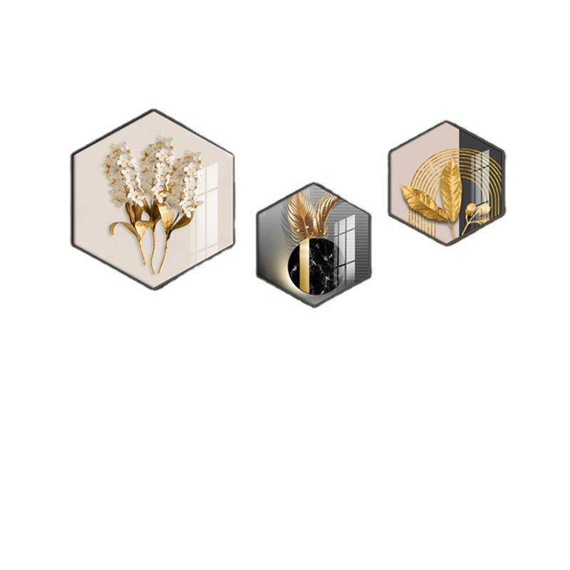 轻奢餐厅装饰画六边形新款现代简约背景墙挂画高级感饭厅墙面壁画
