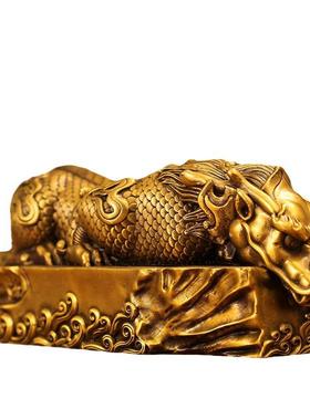 全黄铜蚣吐水蝮镇避水吸水兽瑞摆兽玄关柜办PMQ公桌酒装饰件铜避