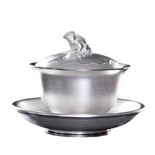 茶具礼品三才盖碗单个真银包银瓷鎏包银养生大码泡茶器不烫手会客