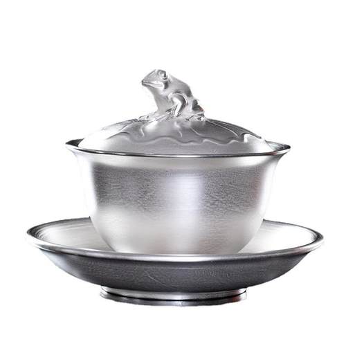 茶具礼品三才盖碗单个真银包银瓷鎏包银养生大码泡茶器不烫手会客