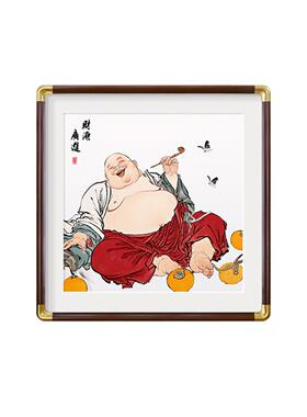 弥勒佛画像国画新中式入户画玄关画佛系笑纳百福图茶室餐厅装饰画