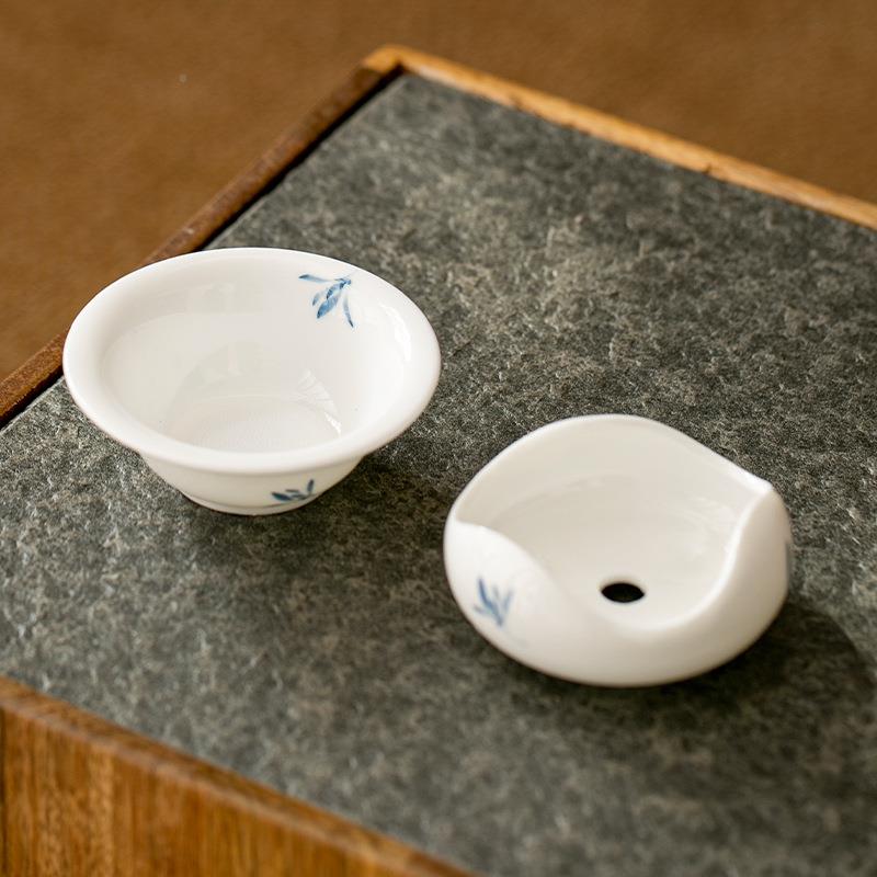 手绘兰花瓷陶瓷茶滤漏茶夫滤茶隔组合功TAU茶具配件泡茶过白分离